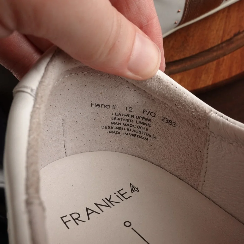 Frankie4 Sneakers Womens SZ 12 White Gold Elena II Leather Classic Casual Shoes